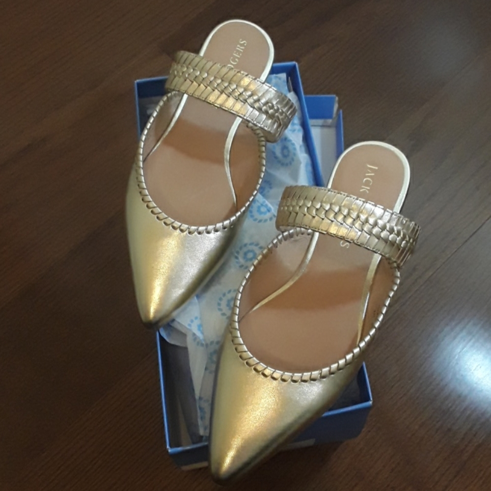 Gold Jack Rogers mules